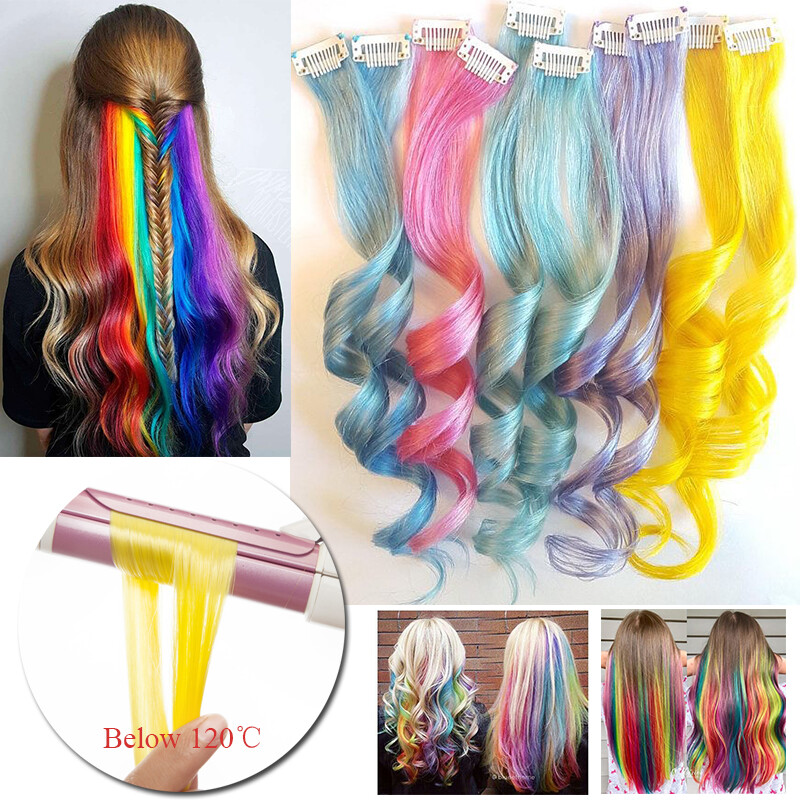 10PCS 20″ Multi Pink Colour Clip In Highlight Streaks Hair Extensions as Human