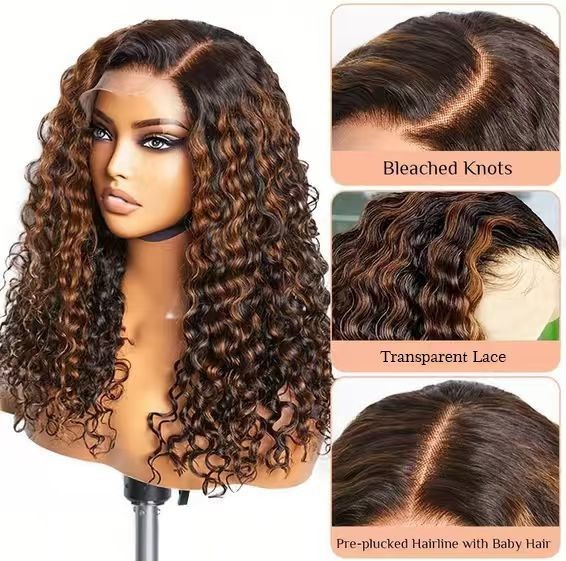 13×4 Water Wave 250% Density Ombre 1B/30 Transparent Lace Wigs Human Hair