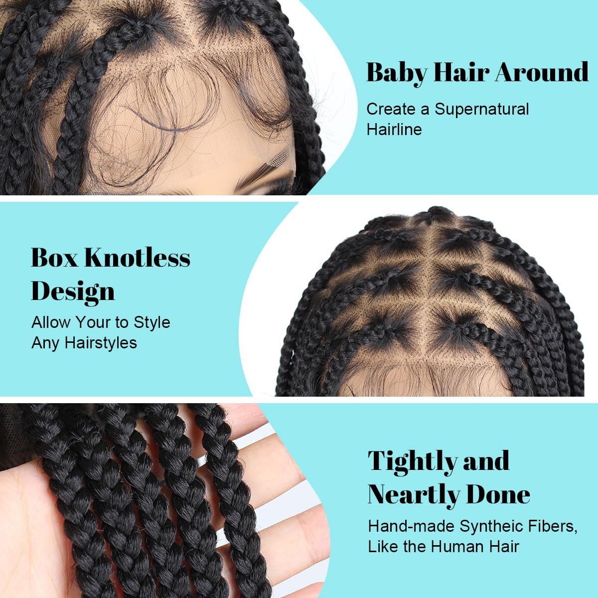Lace front braided Knotless Box Braid Wig HD Single Layer 36” Long Natural Black