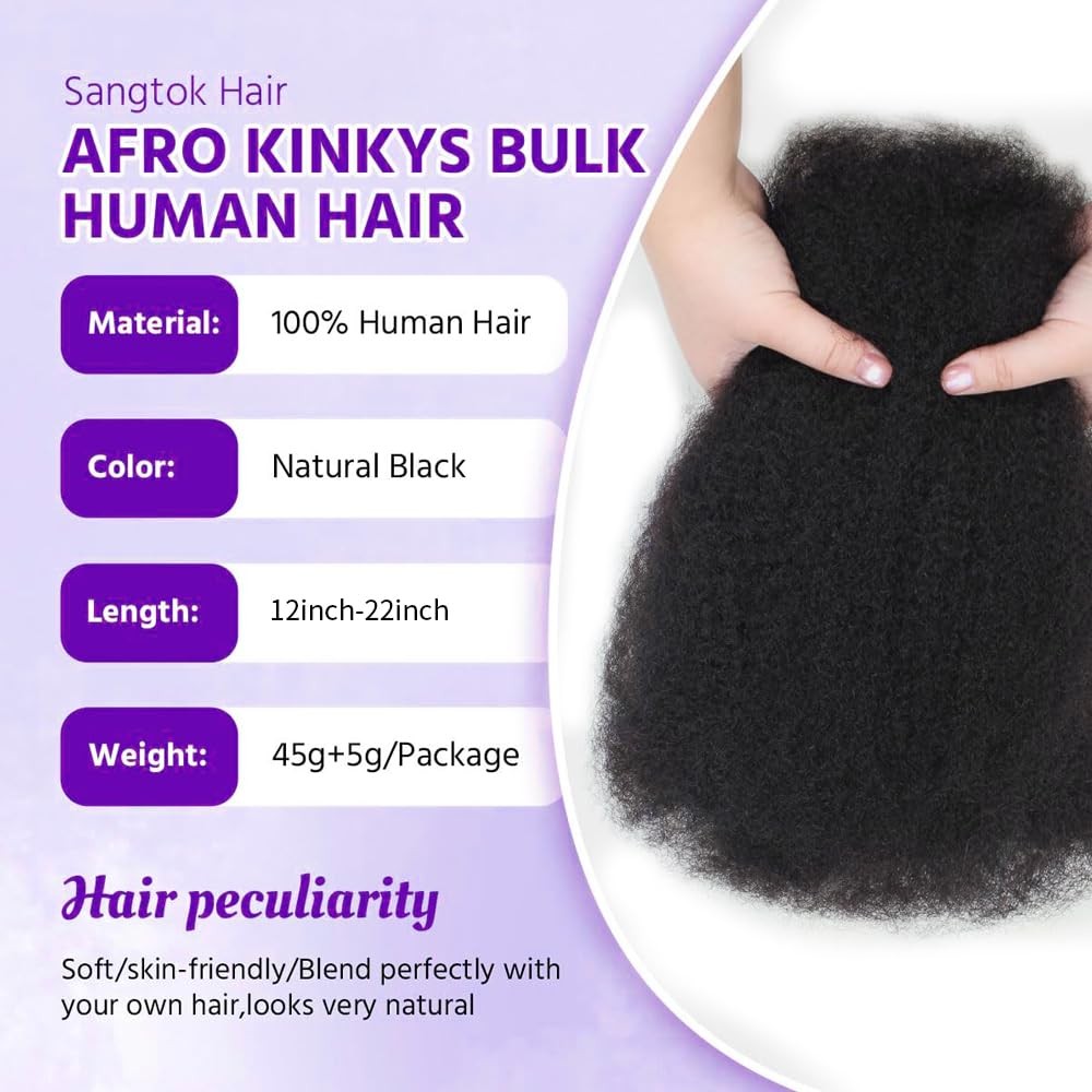 Afro Kinkys Bulk Human Hair for Dreadlocks Extensions and Locs Repair 1 Pack …