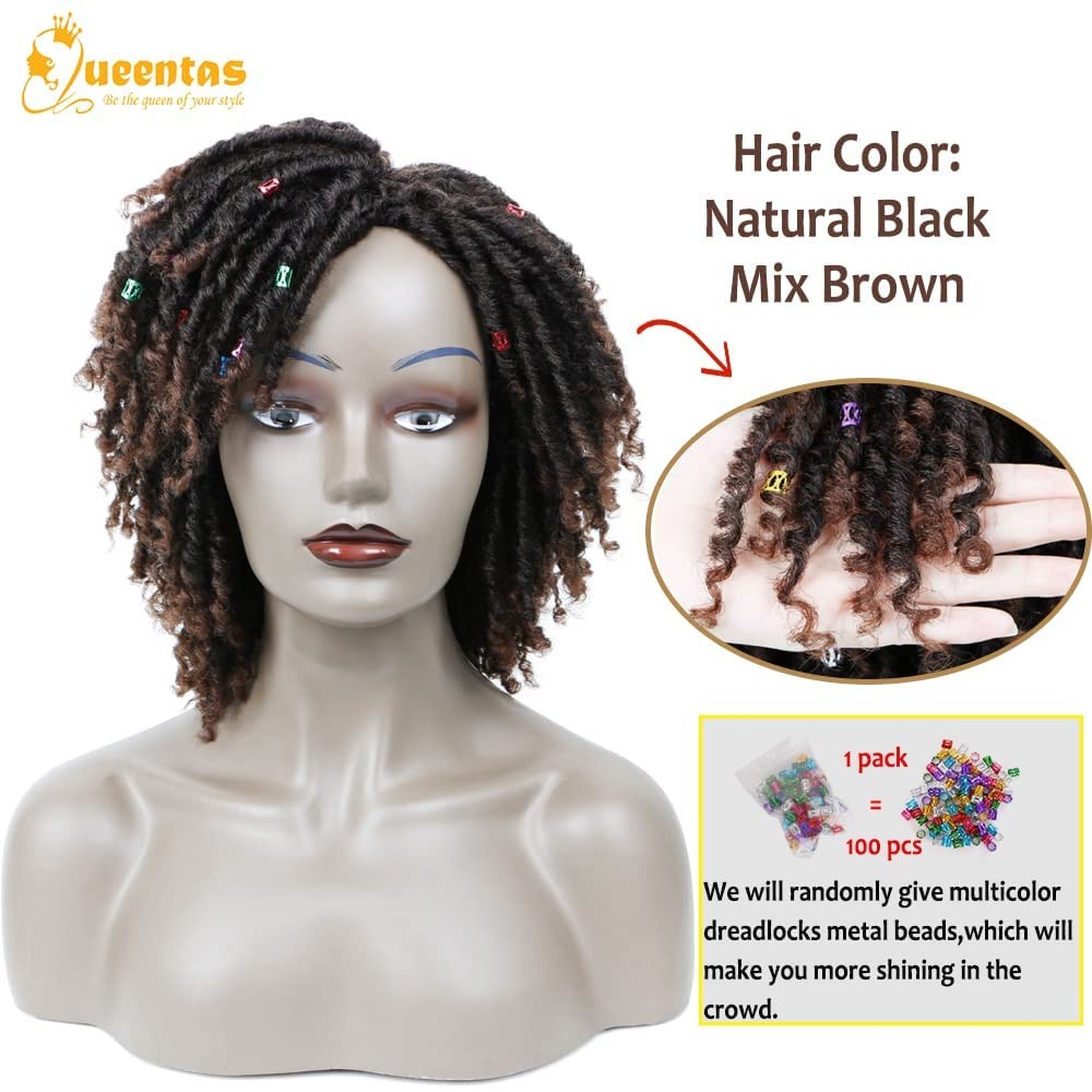Queentas 12 Inch Short Curly Big Afro Braided Dreadlock Wigs For Black Women