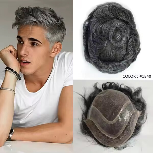 Toupee For Men Human Hair Replacement System Mono Thin Skin Pu 10×8