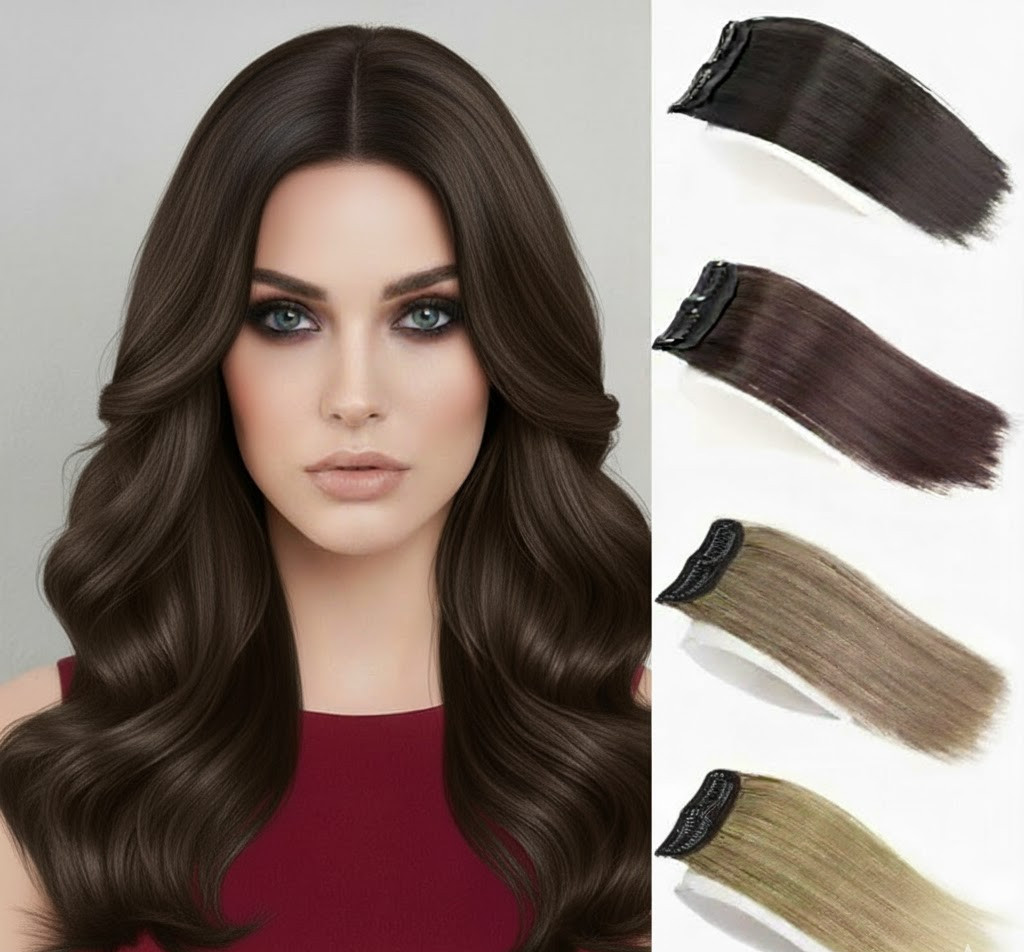 Dark Brown Invisible 2 Clips Hair Pad/Patch 8 Inches Long