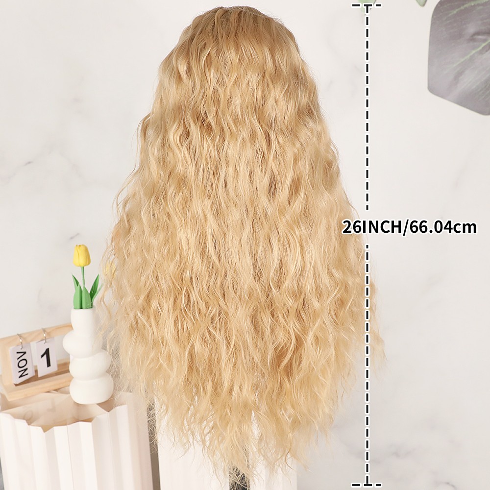 Water Wave Glueless Heat Resistant Fiber Lace Front Wigs Long Curly Hair Women