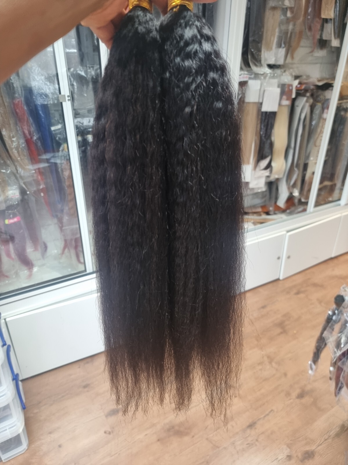 12A PERUVIAN VIRGIN HUMAN HAIR 22+22INCH KINKY STRAIGHT 200g 2BUNDLES NATURAL 1B