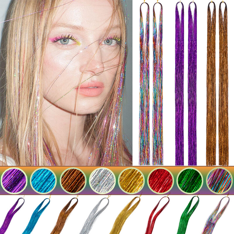 47In Hair Tinsel 4400Strands 12 Colors Sparkling Holographic Extensions Glitter