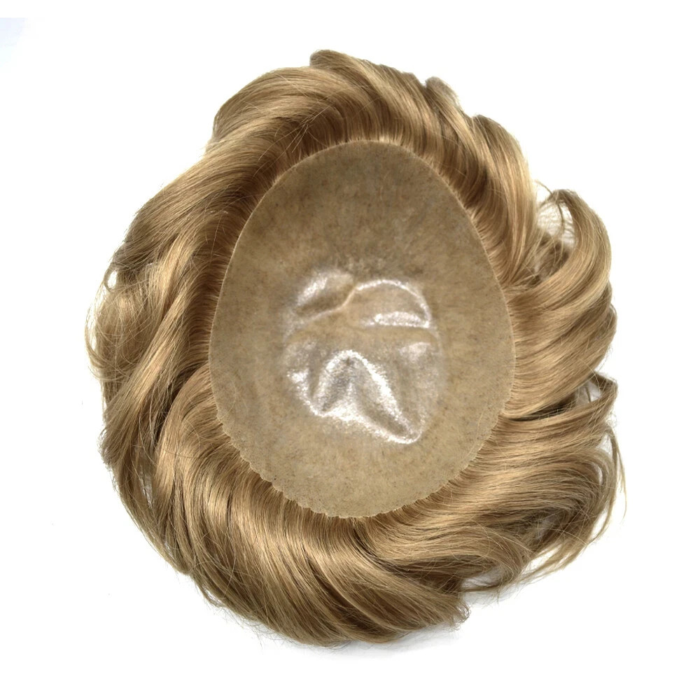 Mens Toupee Human Hair Systems Full Poly Thin Skin Hair Piece Replacement System