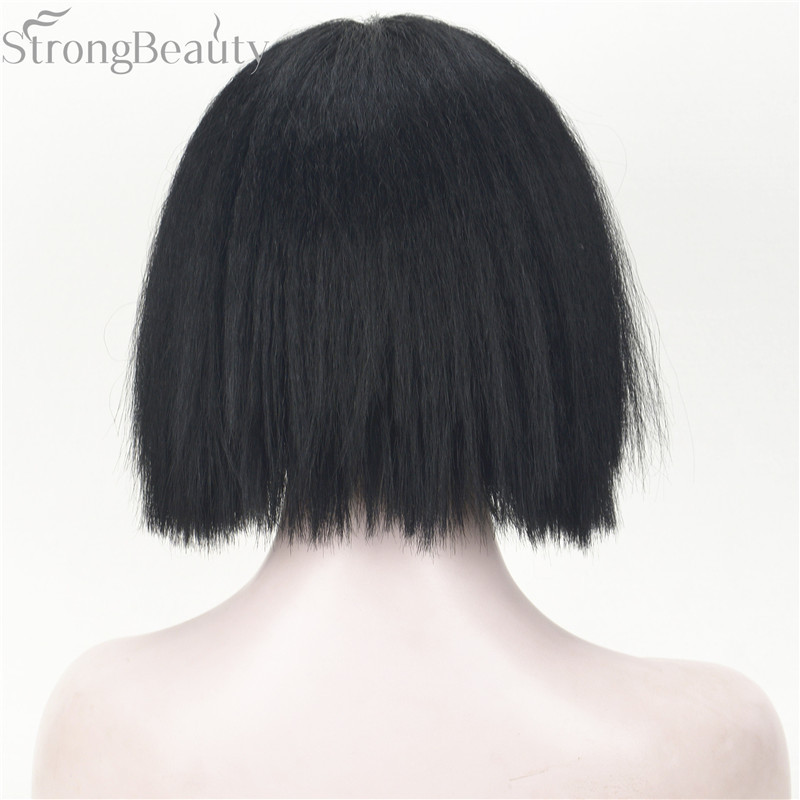 Synthetic Short Yaki Straight Wig Neat Bang Bob Black/Blonde Women’s Wigs