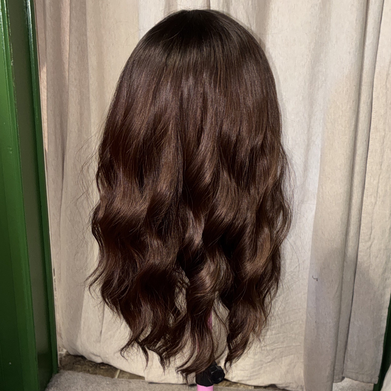 14” Auburn Wavy Synthetic Wig Capless Middle Part Adjustable Strap for Women
