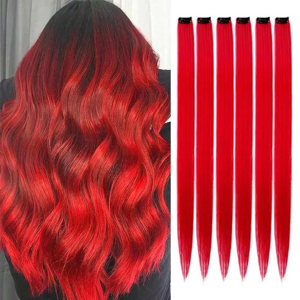 22 Inch Clip in Synthetic Hair Extensions Colored Straight Hairpieces Royal Blue