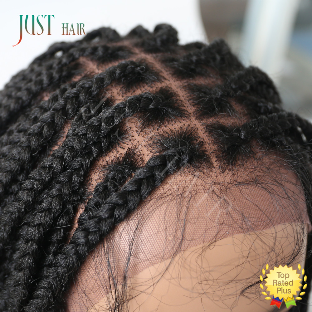 Box Braided Swiss Lace Front Wigs Cornrow Kanekalon Fiber Micro Twist Baby Hair