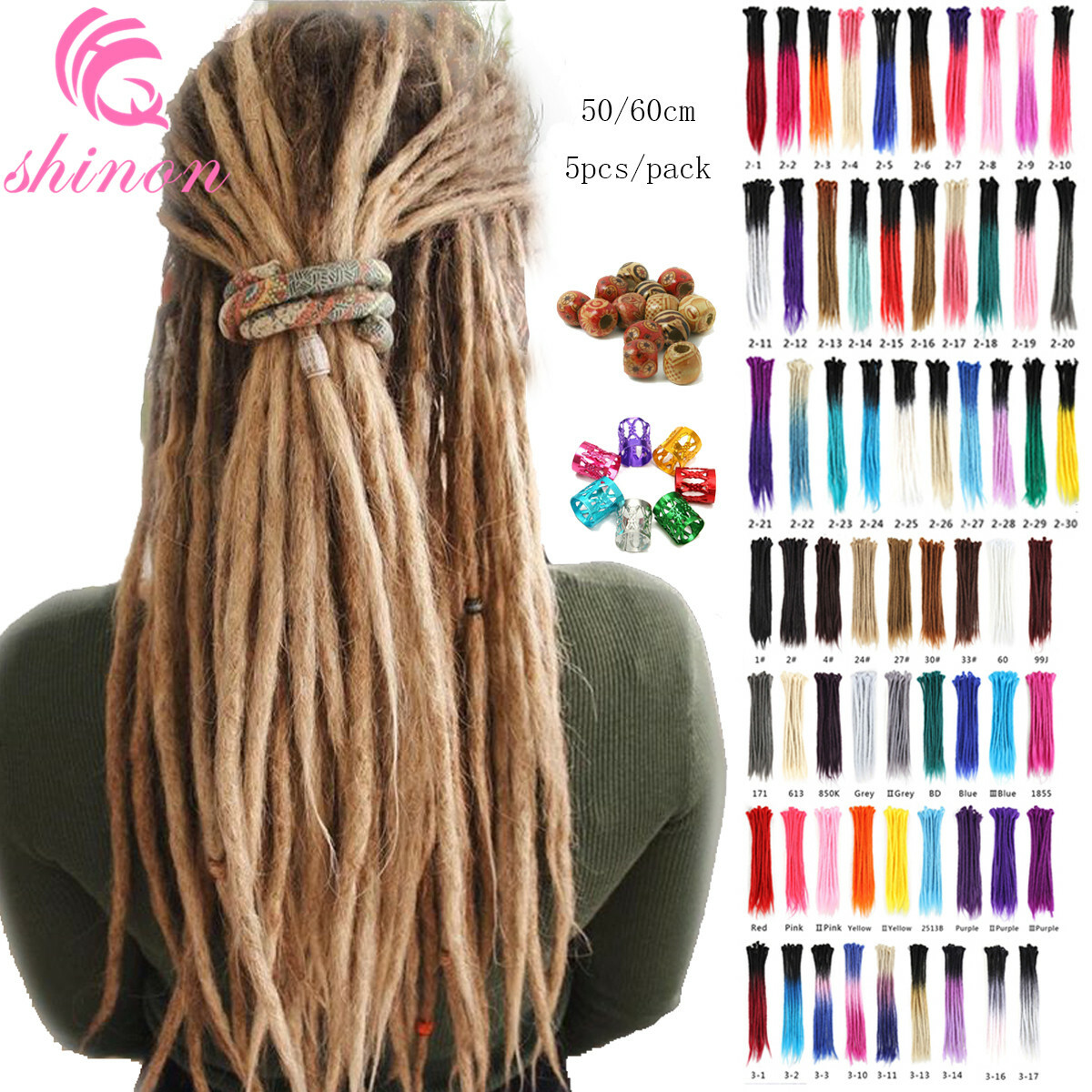 5PCS 20″ 24″ Dreadlocks Extension Single Ended Dreads Reggae Locs Crochet Braids