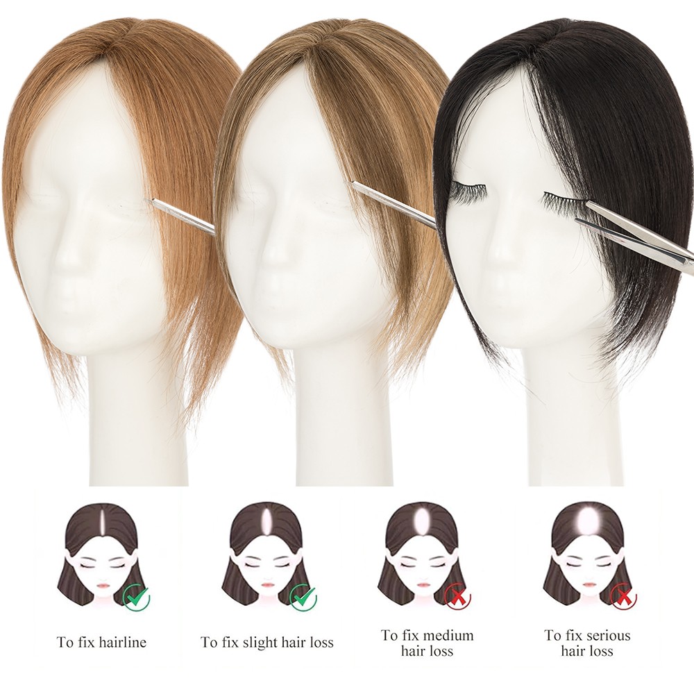 Clip in 100% Remy Human Hair Extensions Curtain Bang Hairpiece Lace Base Topper