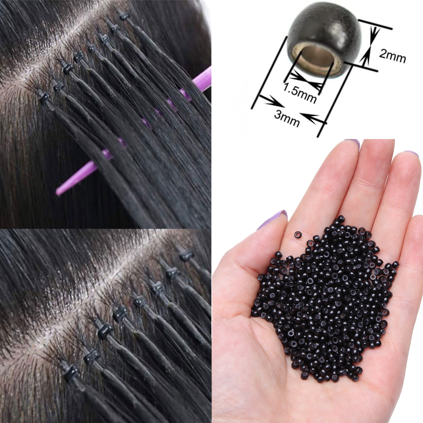 Hair Extension Tool Kit Loop Pulling Hook & Silicone Micro NANO Ring I Tip Beads