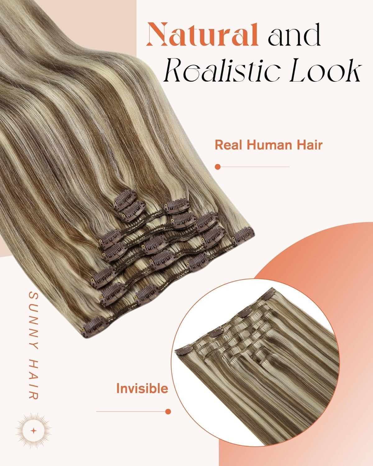 Sunny Hair CLIP-IN 24″ Honey Moonlight Light Blonde Human Hair Extensions CP P8A