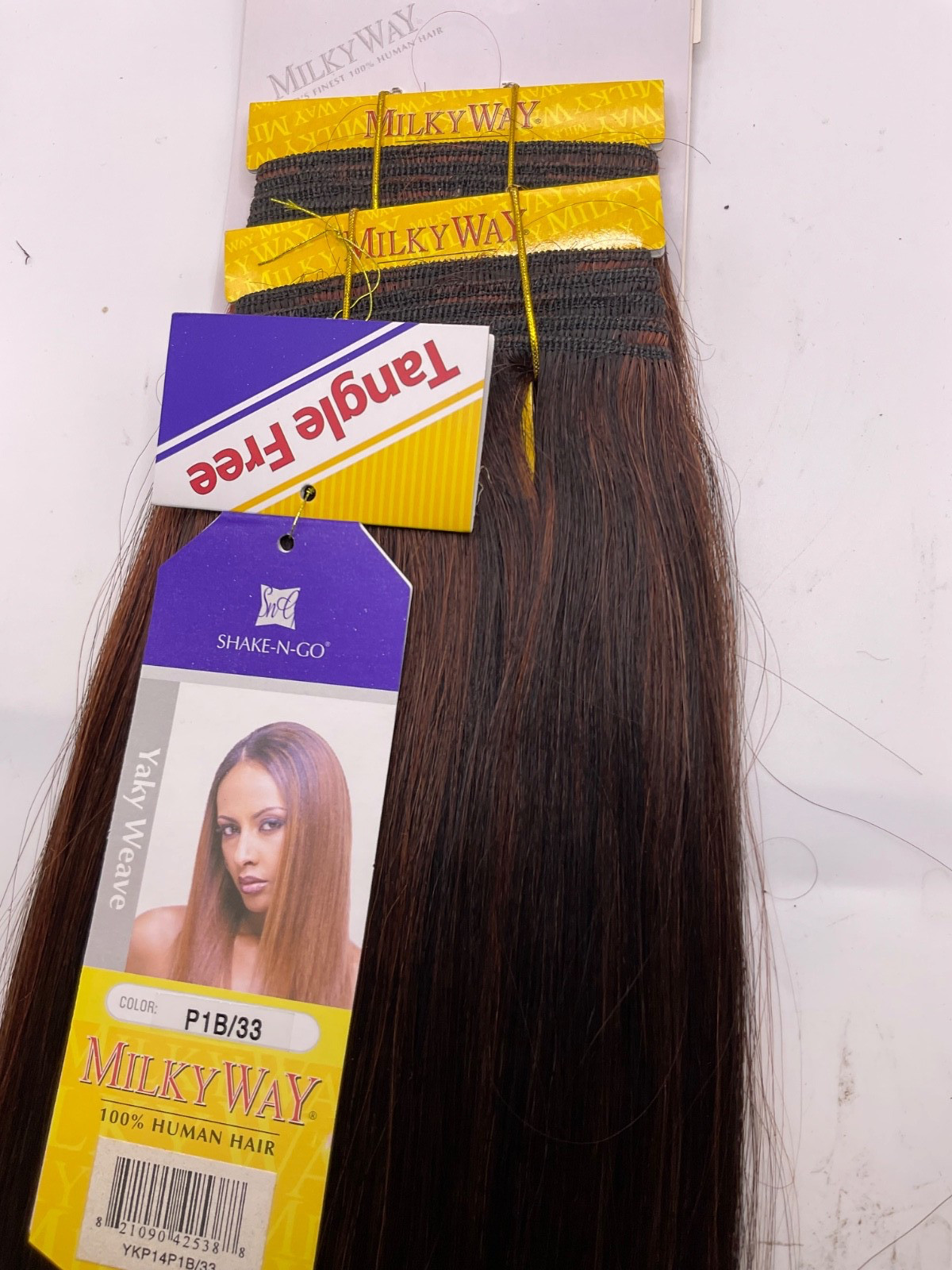 Milky Way 100% Human Hair Yaky Weave 14″ Color: P1B/33