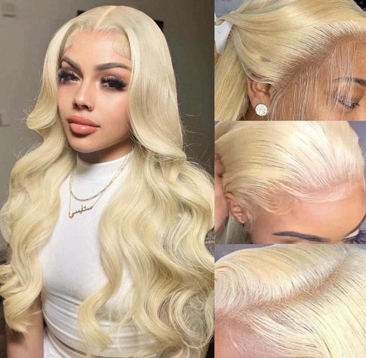 20 Inch 613 13×6 Lace Front Wig Human Hair 200% Density Body Wave Blonde