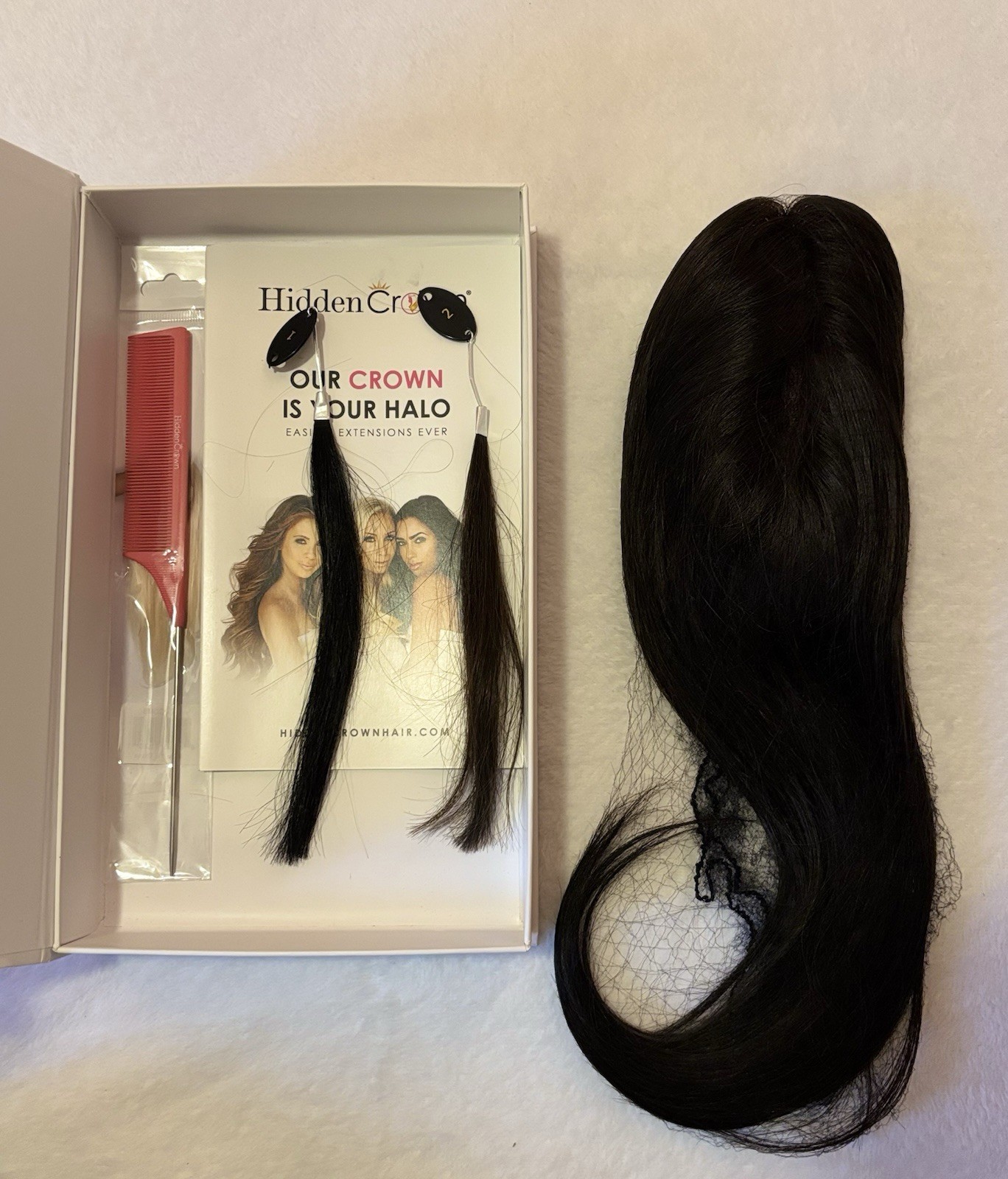 Hidden Crown Remy Human Hair Topper Off Black Clip-In Long Straight Free-Part