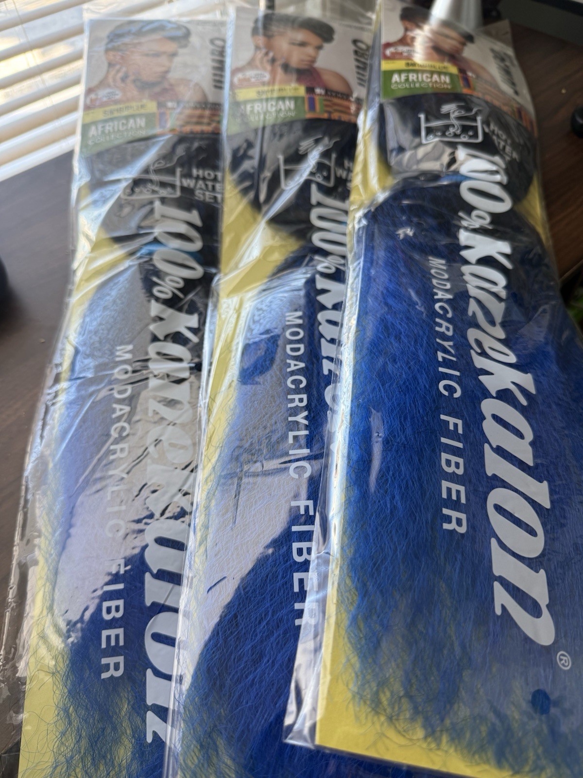 3 Pk Lot. kanekalon Jumbo braiding hair. New. Black & Blue.