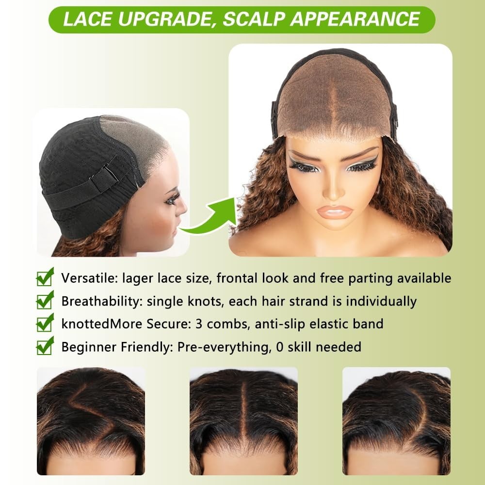 26 Inch Ombre Lace Front Wig – Glueless Human Hair, Pre-Plucked, Deep Wave, 210