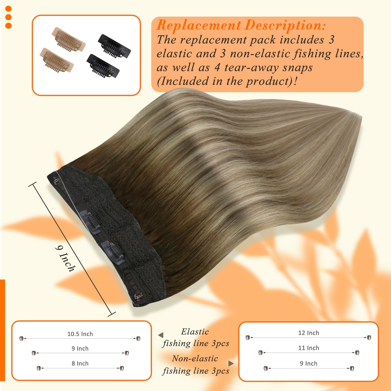 20 Inch Balayage Brown Blonde Real Human Hair Wire Extensions Easy Install