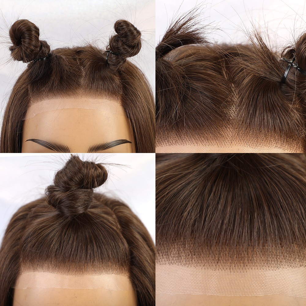 Layered Women Lace Front Wigs Brown Synthetic Hair Heat Resistant Long Straight