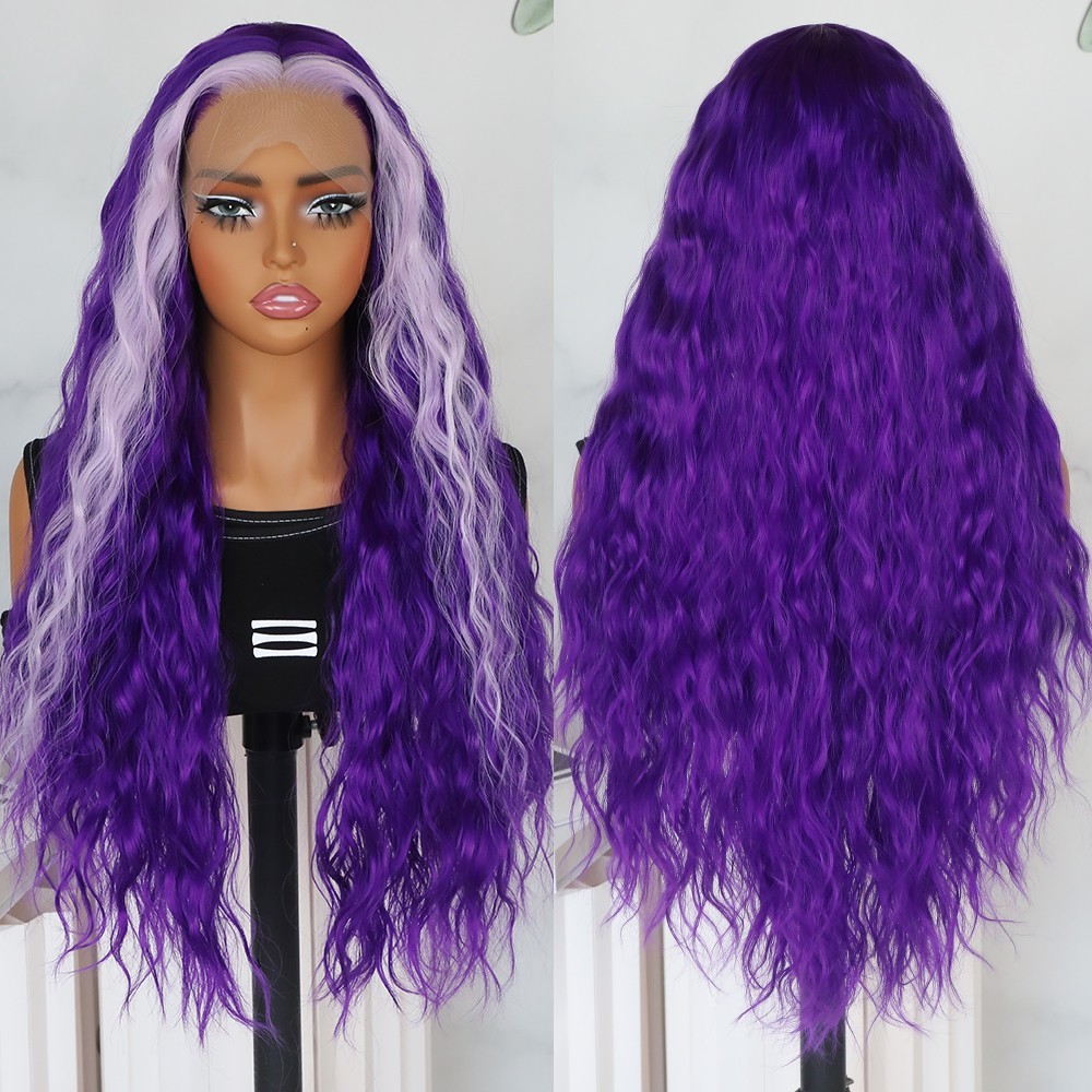 Pre Plucked Natural Hairline Heat Resistant Lace Front Wigs Purple Curly Hair