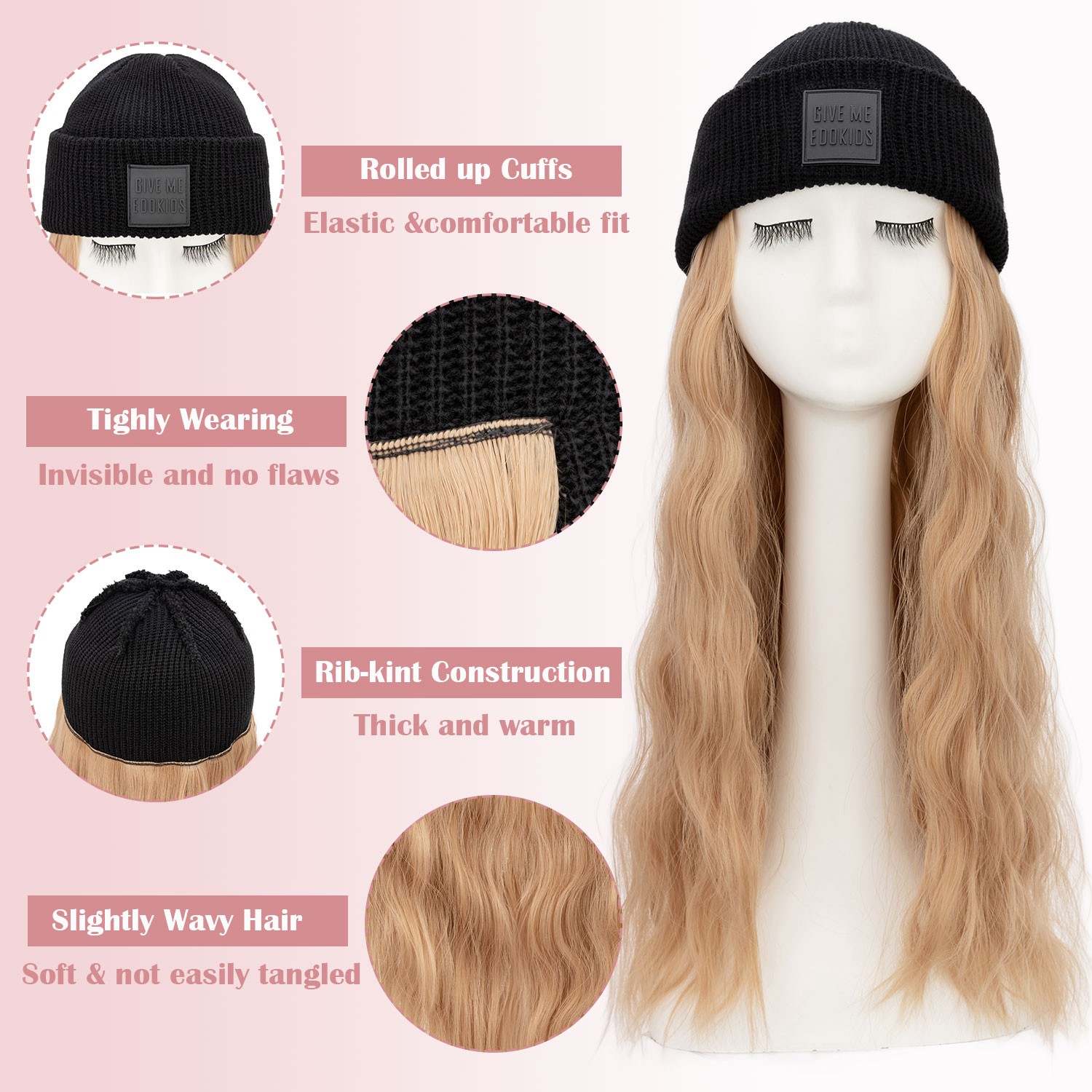 Winter Wig Hat with Hair Attached for Women Knitted Beanie Wigs Winter Hat Warm