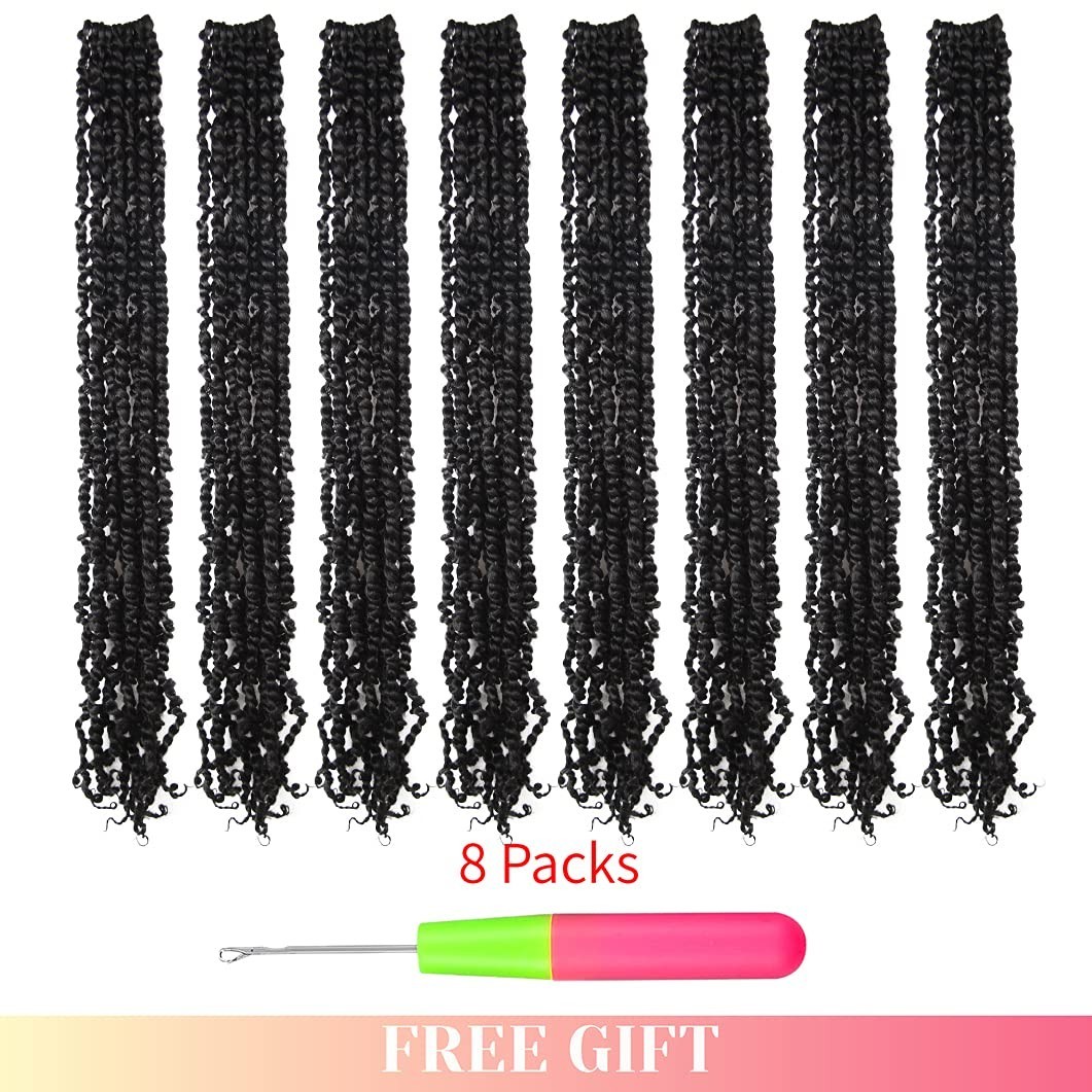 Pre-looped 30″ Passion Twist Crochet Hair 8 Packs 1B Synthetic Boho Tangle-Free