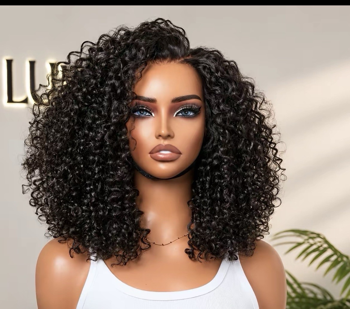 LUVME Fluffy Kinky Curly Glueless Wig 100% Human Hair 220% Density 5×5 HD Lace