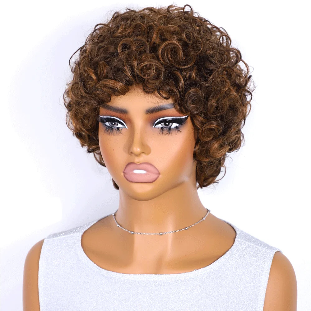 Brazilian Afro Puff Pixie Bob Wig 99J Natural Brown Human Hair For Women