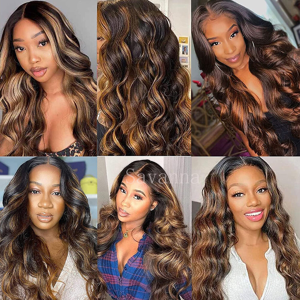 Brazilian Body Wave Highlights Lace Front Wigs Remy Human Hair Pre Plucked 150%
