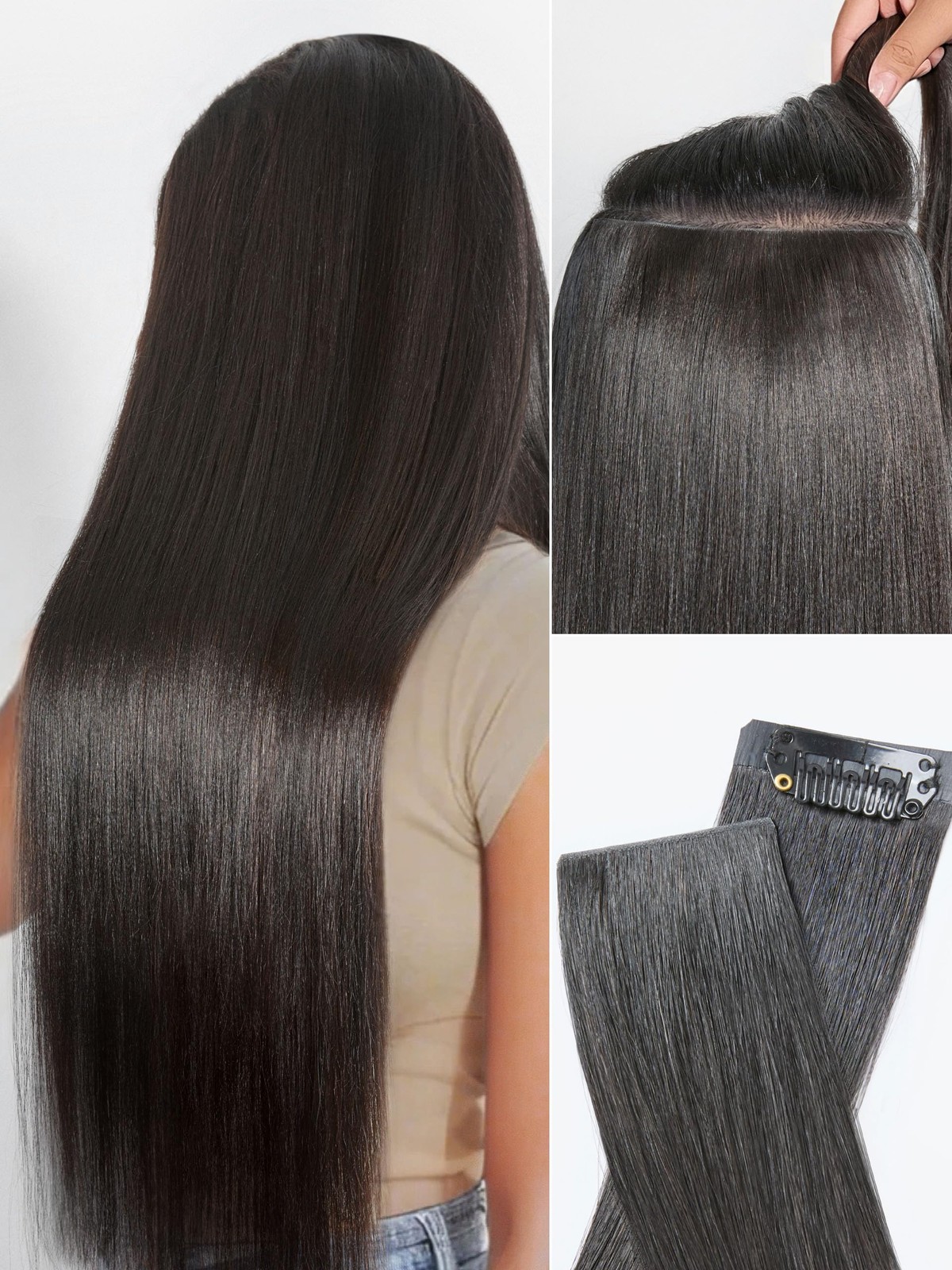 Invisible Yaki Straight Clip in Hair Extensions Real Human Hair for , 2 Pack …