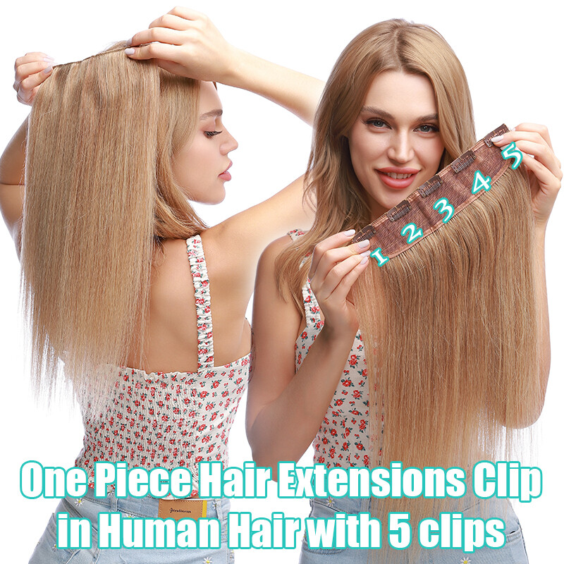 One Piece 9A Human Hair Extensions Clip In 100% Remy Real Weft Lucca Light Brown