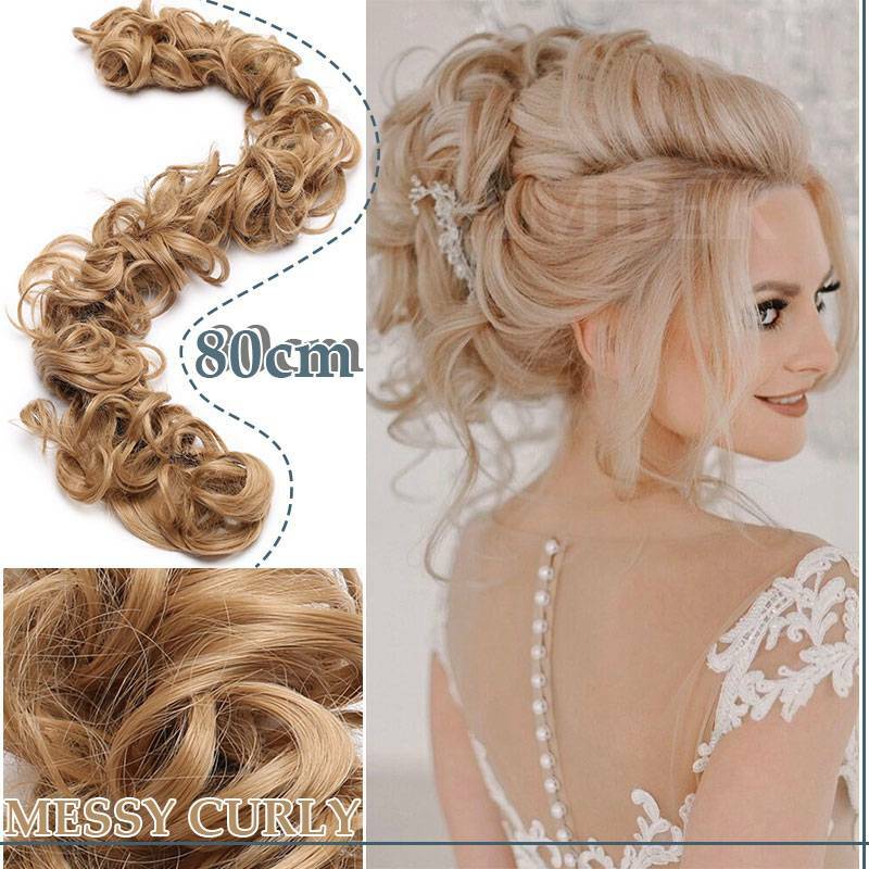 Long Messy Bun Scrunchie Hair Piece Updo False Cover Curly Hair Extensions Brown