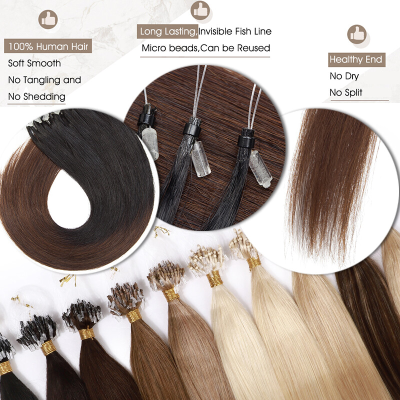 200s Thick 100% Remy Human Hair Extensions Micro Loop Ring Beads Tip Ombre Hair