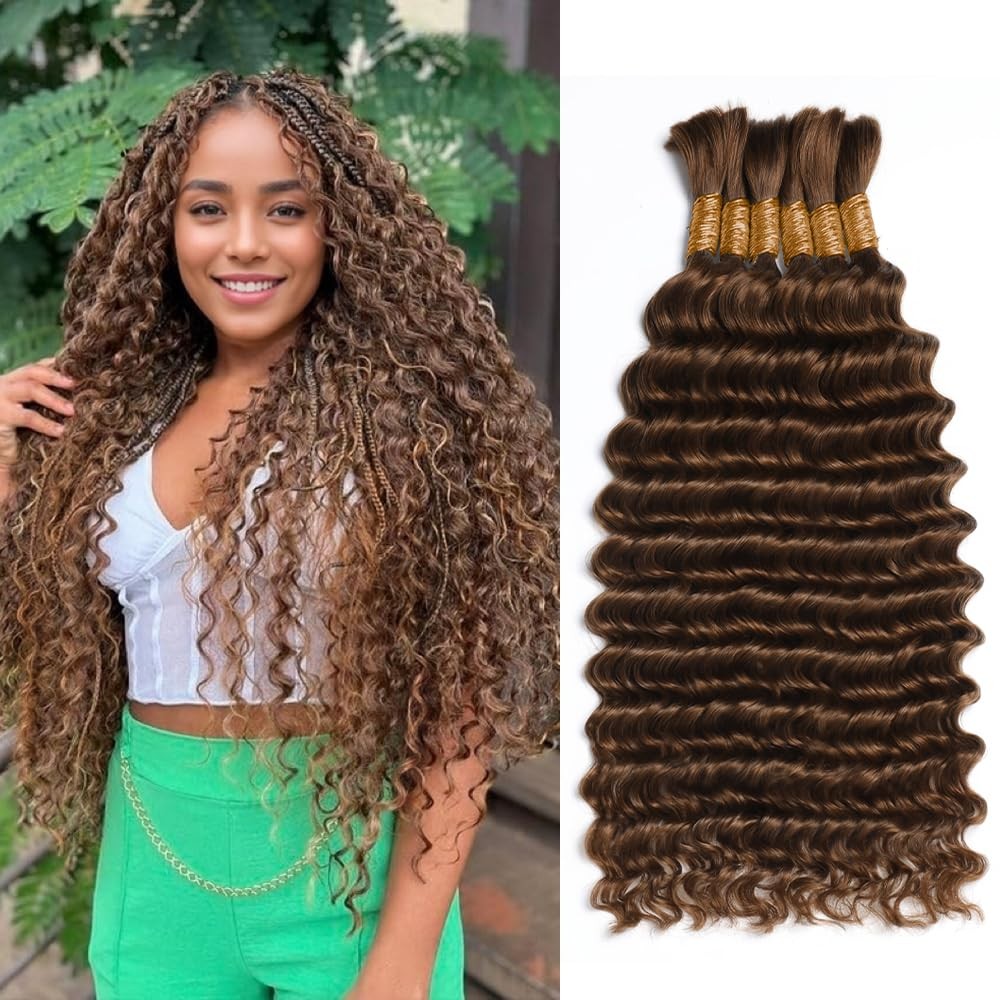 Chocolate Brown Braiding Hair 150g 20 Inch 6 Bundles/Pack Deep Wave Bulk Human H