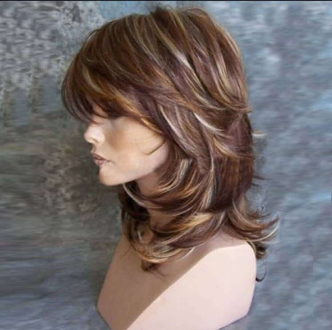 1 Set Blonde Layered Synthetic Wave Wigs Brown Wavy Ombre Fashion With Bangs