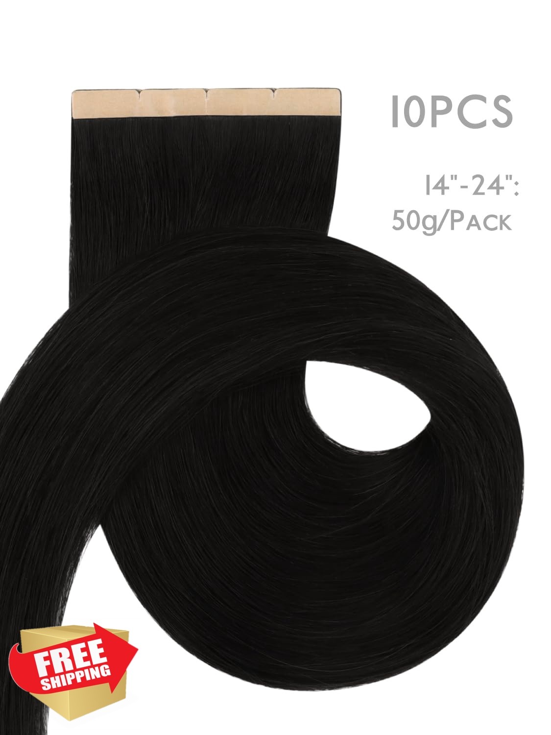 Wennalife 8cm 14″ 50g 10pc Jet Black Tape In Hair