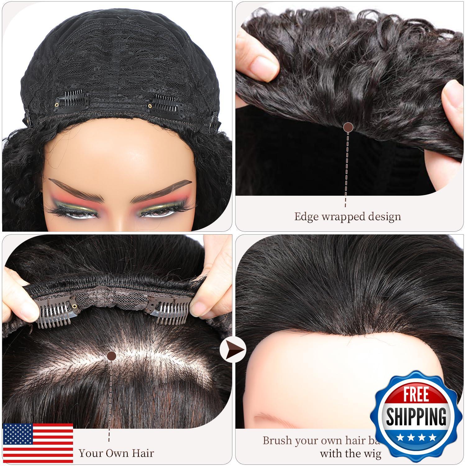 Long Burmese Curly Half Wigs for Black Women, 3 in 1 Glueless Wear and Go Pro