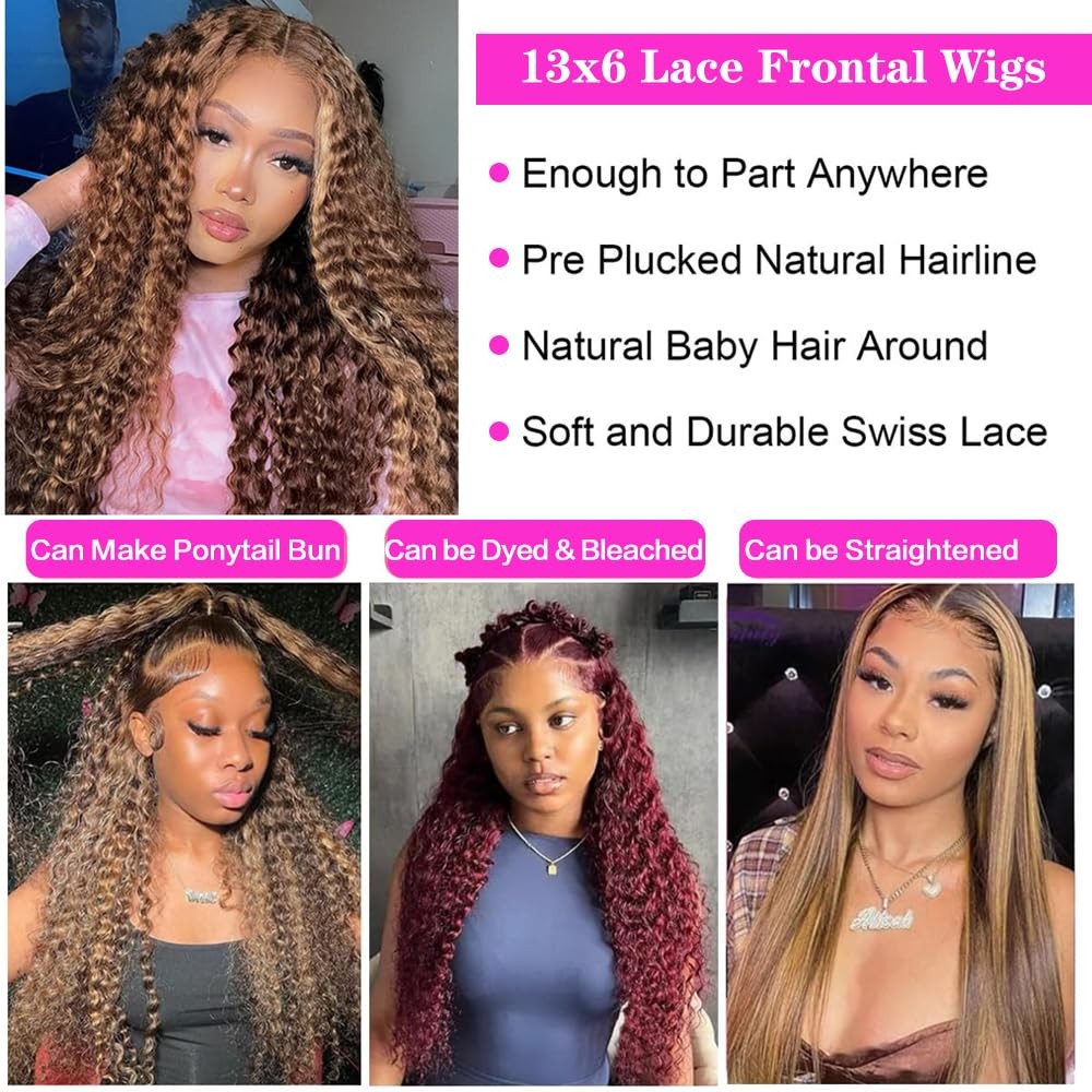 30inch Highlight Ombre Lace Front Wig Human Hair 13×6 HD Honey Blonde 4/27 De…