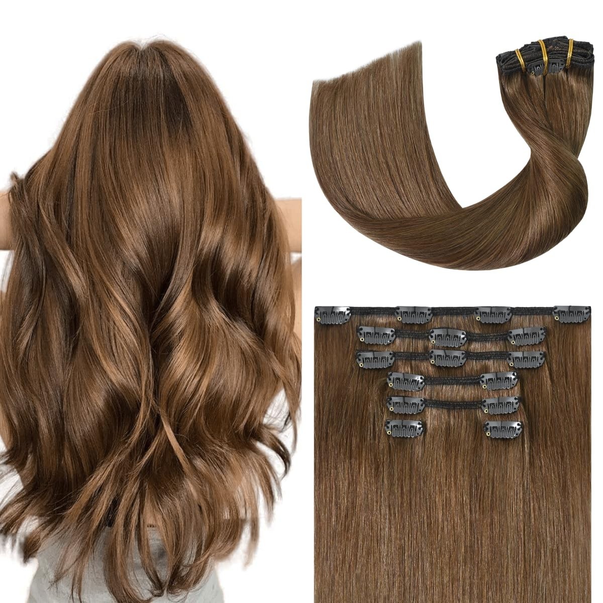 Silky Straight 18-Inch Remy Hair Extensions in Chestnut Brown – 7pcs 70g Set