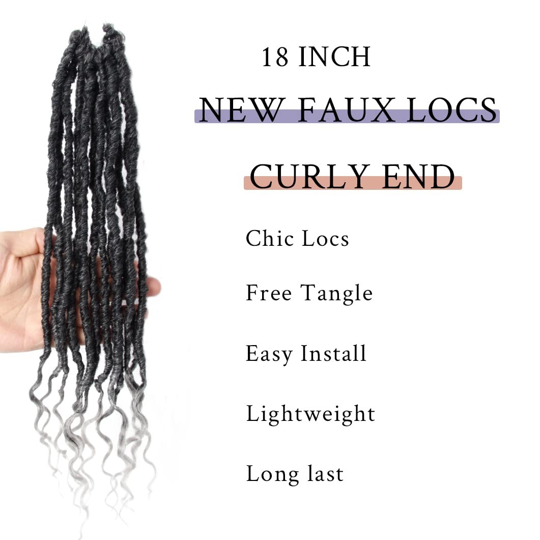 BOHOBABE 18″ Faux Locs Crochet Hair Wavy Curly Ends Pre-looped Synthetic