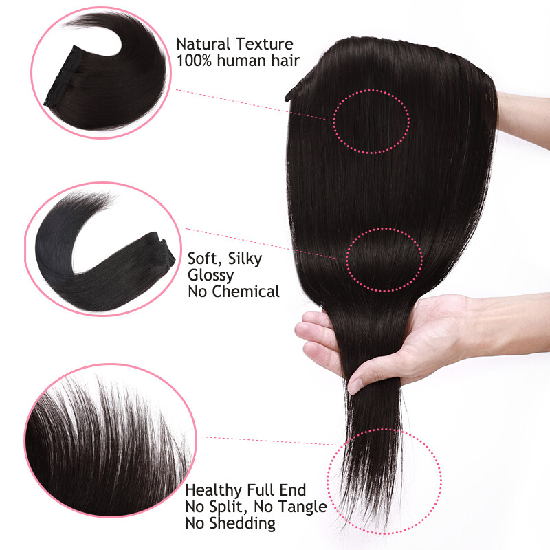 One Piece Clip In Thick Remy Human Hair Extensions 3/4 Full Head Straight & Wavy