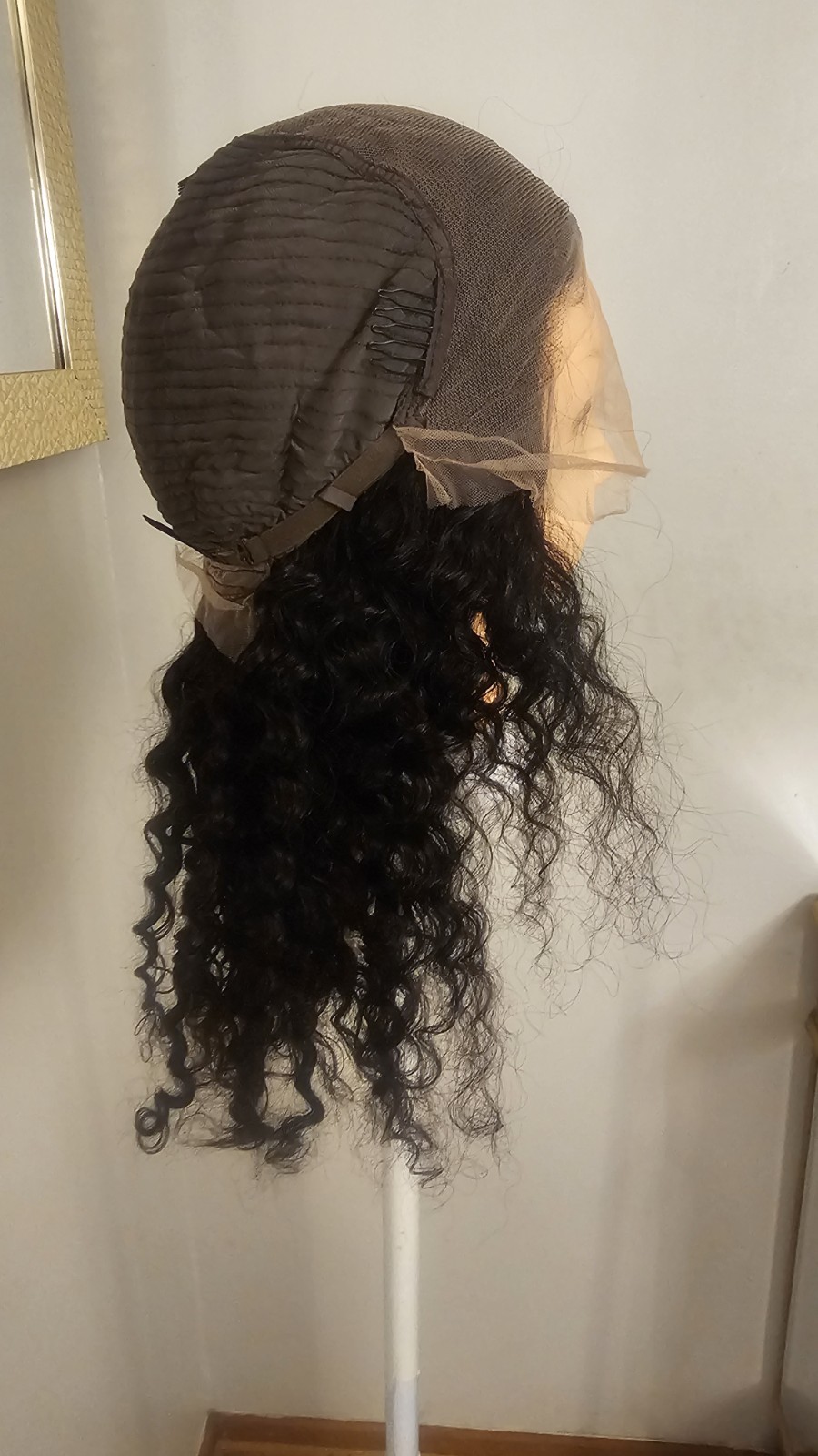 High Quality regular 22″ black waterwave 100% Virgin Human Hair Lace front Wig.