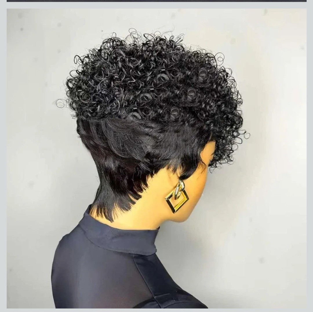 Women’s Short Black Curly Pixie Synthetic Wig, One Size, Adjustable Strap