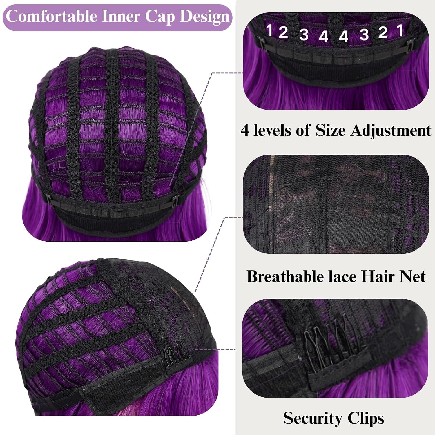 14″ Dark Purple Loose Wavy Bob Wig for Women Cosplay Party 169E818234