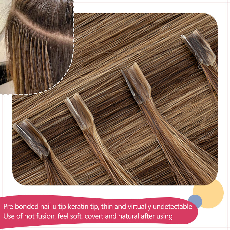 300Strands Nail U Tip Pre-Bonded Real Remy Human Hair Extensions Thick Russian