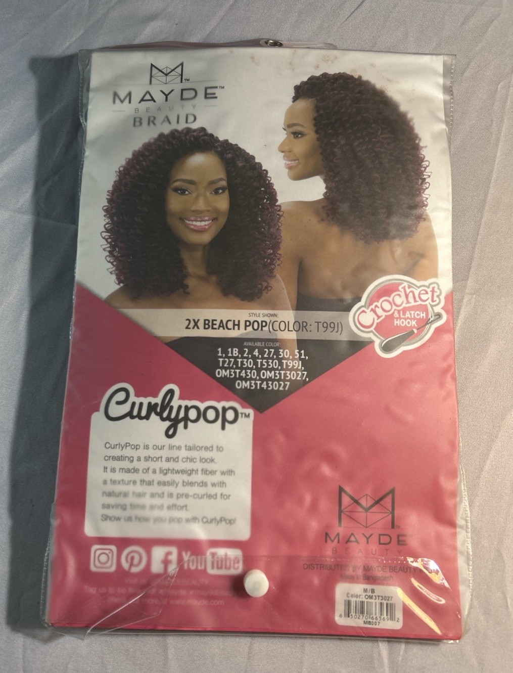 Mayde Beauty 2X Beach Pop Crochet Braid Hair OM3T3027 CurlyPop New Multicolor