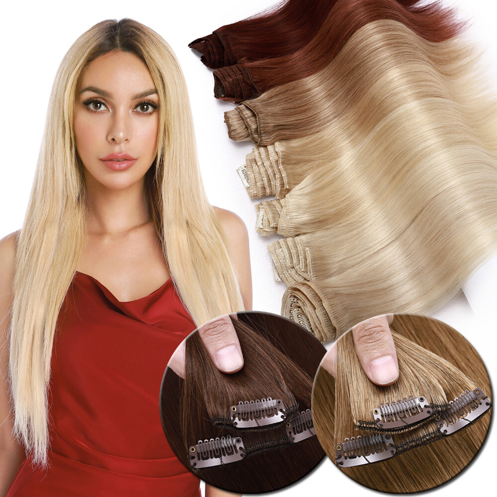 Clip In 100% Remy Human Hair Extensions Full Head Luxury 8PCS Weft Straight US